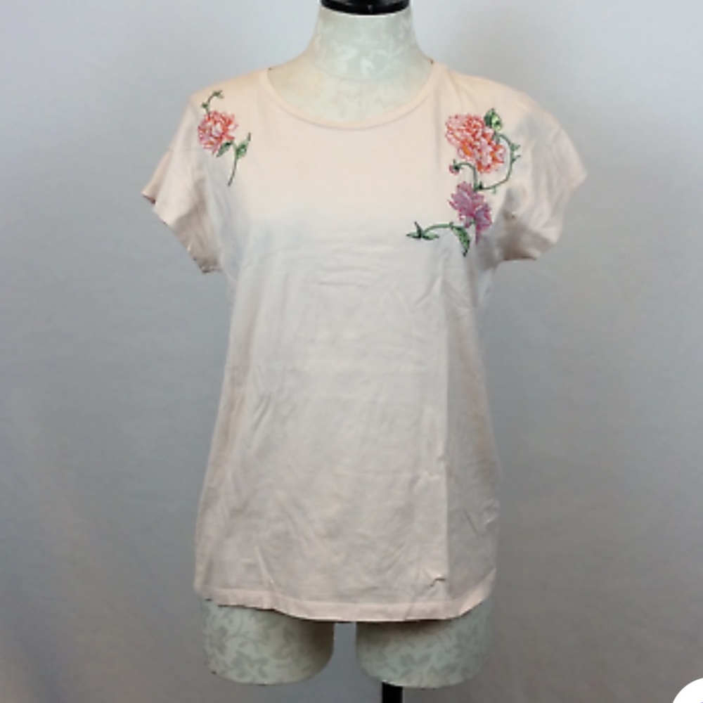 Zara Pink with Embroidered Flowers Shirt